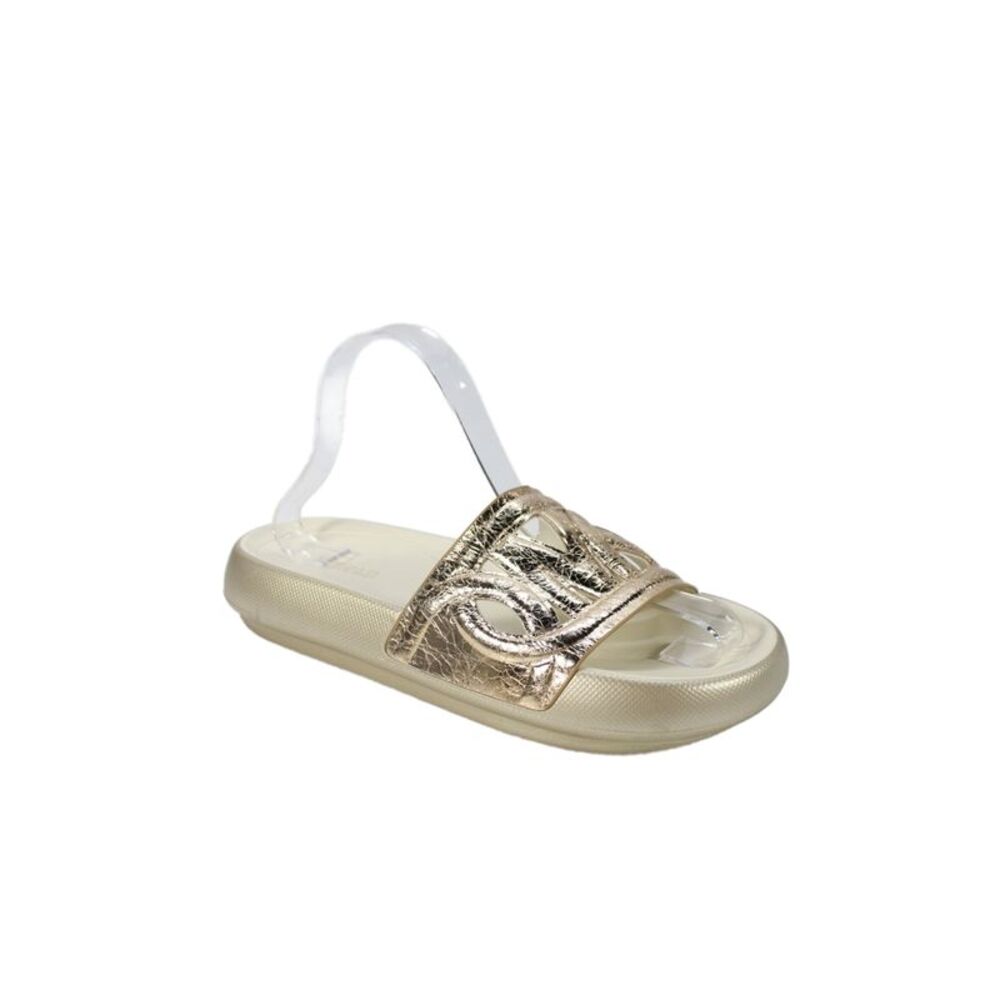 Michael Michael Kors Womens Leather Metallic Logo Slides Gold Size 7